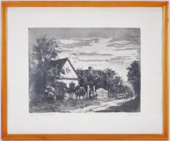Élesdy István (1912-1987): Zsennyei kis házak. Rézkarc, papír, 24/100, jelzett, üvegezett keretben, 47,5x57,5cm