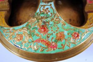 Keleti díszítésű, színes, zománcozott, sárgaréz gyertya- és hamutartó / 
Oriental enamelled brass as...