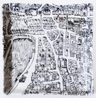 Jelzett Porcelaine d'Auteuil szuvenír tálka Párizs középkori térképével /  Little Paris souvenir plate with Medieval city map, 12x12cm