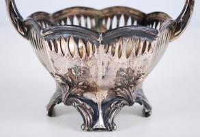 1902-1922 Szecessziós ezüst (Ag) kínáló kosárka 800-as tisztaságú német hold-korona jelzéssel és a M...