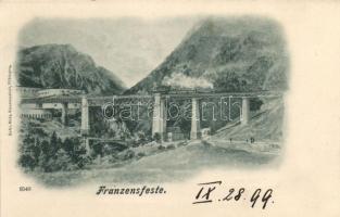 1899 Franzenfeste with railway bridge and train