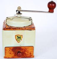 Peugeot Freres, régi, francia, fém és fa kávédaráló /  Vintage French coffee grinder from metal and wood, 21x12x12cm