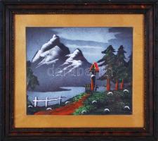 Selyemkép üvegezett régi jó kereteben 34×30 cm