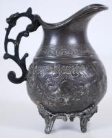 cca 1900 Növényi motívumokkal díszített kis ón kiöntő (sérült) /  Tin jug with floral decoration (with fault), 12cm