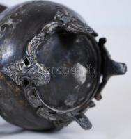 cca 1900 Növényi motívumokkal díszített kis ón kiöntő (sérült) / 
Tin jug with floral decoration (wi...