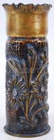 Virágokkal díszített iparművész srapnelváza I. világháborús töltényhüvelyből /  Shrapnel vase with flowers from a WWI shell, 23cm