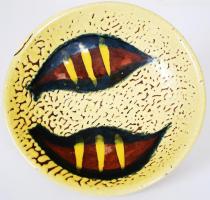 B.V. jelzésű iparművész kerámiatálka /  Ceramic plate with individual design, d: 13cm