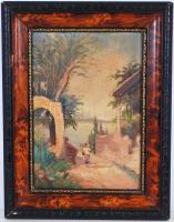 Olvashatatlan jelzéssel: Mediterrán utcarészlet. Olaj, vászon, szép keretben 46×36 cm