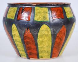 Iparművész, mázas kerámiakaspó /  Ceramic pot with individual design, 14x16cm