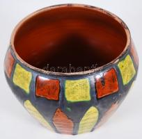 Iparművész, mázas kerámiakaspó / 
Ceramic pot with individual design, 14x16cm