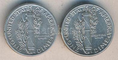 USA 1941. 1d Ag "Mercury" + 1944. 1d Ag "Mercury" T:2
USA 1941. 1 Dime Ag "...