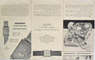 cca 1940 "Herpy, a jó órák művese. Budapest IV., Petőfi Sándor-u. 17.", prospektus Movado-órakatalógussal