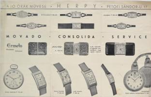 cca 1940 "Herpy, a jó órák művese. Budapest IV., Petőfi Sándor-u. 17.", prospektus Movado-...