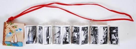 cca 1960 Badacsony mini leporelló festett fa tokban, 3x3cm