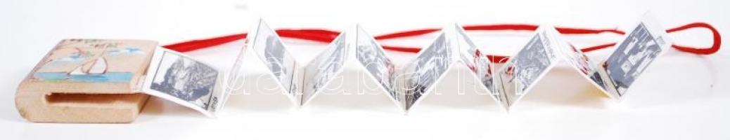 cca 1960 Badacsony mini leporelló festett fa tokban, 3x3cm