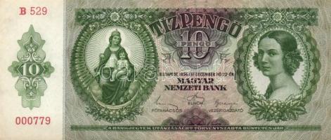 1936. 10P (4x) egymás utáni sorszámmal T:I-,II(hajtatlanok, kis saroktörés és folt)