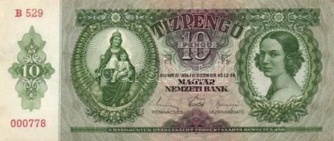 1936. 10P (4x) egymás utáni sorszámmal T:I-,II(hajtatlanok, kis saroktörés és folt)