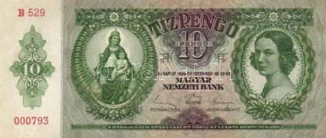 1936. 10P (10x) egymás utáni sorszámmal T:I,I-,II(hajtatlanok, 2db-on írás)