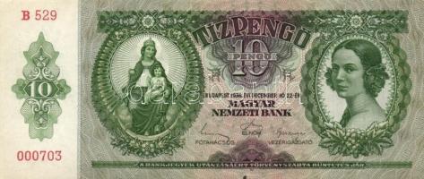 1936. 10P (8x) egymás utáni sorszámmal 7db T:I,I-,II(hajtatlanok, 2db-on firka)