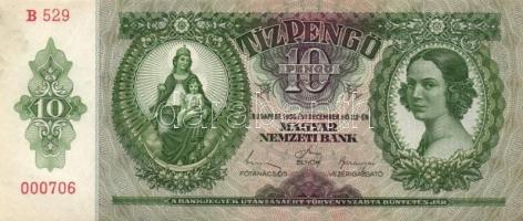 1936. 10P (8x) egymás utáni sorszámmal 7db T:I,I-,II(hajtatlanok, 2db-on firka)