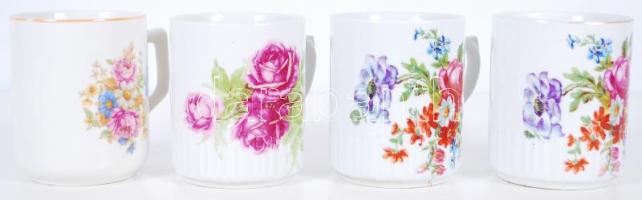 4db virágokkal díszített, jelzett, régi Zsolnay porcelán bögre /  Vintage Zsolnay porcelain mugs