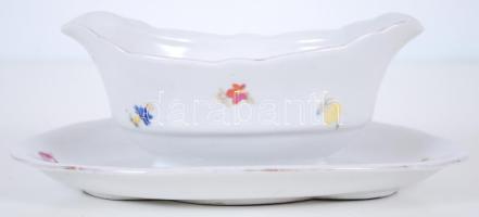 Matricás díszítésű, pajzspecsétes Zsolnay szószos tál /  Zsolnay porcelain sauce bowl with floral decoration, 22x14x8cm