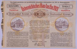 Ausztria / Bécs 1868. 2db Államadóssági kötvény 100/1000 Guldenről, szelvényekkel T:többször hajtva,kis szakadások + 1912. "Österreichische Staats-Rente-Obligation" 200 Koronáról szelvényekkel T:egyszer hajtva + 1920. 4%-os államadóssági kötvény 200 Koronáról, szelvények nélkül + 1921. "Österreichisches Bau-Los Em.1921" nyereménykötvény 300 Koronáról T:egyszer hajtva, papírnyom + 1922. "Österreichischer Staatsschatzschein" kötvény 10.000 Koronáról, egy szelvénnyel T:egyszer hajtva Austria / Vienna 1868. "Staatsschuldverschreibung" about 100/1000 Gulden with coupons C:folded,small tears + 1912. "Österreichische Staats-Rente-Obligation" about 200 Corona with coupons C:fold once + 1920. "Staatsschuldverschreibung" bond about 200 Corona without coupons + 1921. "Österreichisches Bau-Los Em.1921" premium debenture about 300 Corona C:bent once + 1922. "Österreichischer Staatsschatzschein" bond about 10.000 Corona C:fold once