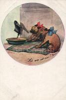 Dogs, bird, artist signed