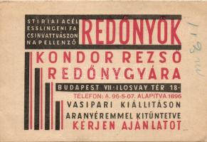 Kondor Rezső redőnygyára / shutter advertisement, order form, folding card (small tear)