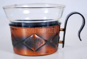 Fém iparművész teás készlet (6db), üveg betéttel