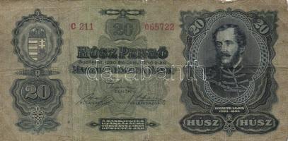 1936-45. 10P (2x) + 20P + 20P V.H. + 100P (2x) + 500P (2x) + 1000P (2x) + 10.000P bélyeggel (5x) T:I...