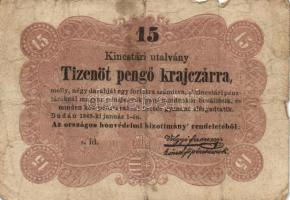 1849. 15Kr (2x) + 30Kr (4x) "Kincstári utalvány" T:III,IV,V