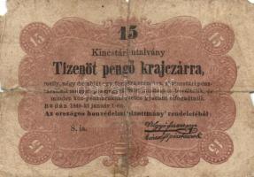 1849. 15Kr (2x) + 30Kr (4x) "Kincstári utalvány" T:III,IV,V