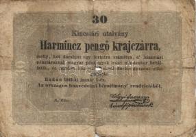 1849. 15Kr (2x) + 30Kr (4x) "Kincstári utalvány" T:III,IV,V