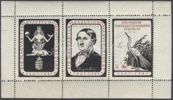 1941 100 éves a Királyi Magyar Természettudományi Társulat fogazott levélzáró kisív