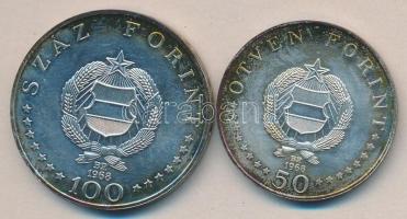1968. 50Ft Ag + 100Ft Ag "Semmelweis" pár plasztiktokban T:BU