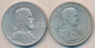 1930. 5P Ag "Horthy-jobbra" T:2- + 1938. 5P Ag "Szent István" T:2-