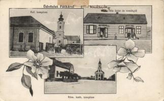 Pátka Weisz üzlete és vendéglője, katolikus és református templom (ragasztónyom / gluemark) (EK)