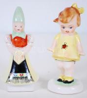 2db kézzel festett figura, jelzés nélkül /  Hand painted porcelain figures, 10-12cm