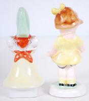 2db kézzel festett figura, jelzés nélkül / 
Hand painted porcelain figures, 10-12cm