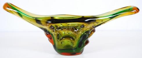 Modern irizáló üvegtál, hibátlan, h:39 cm, m:14 cm