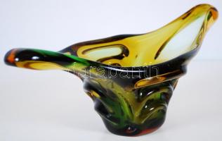 Modern irizáló üvegtál, hibátlan, h:39 cm, m:14 cm