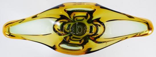 Modern irizáló üvegtál, hibátlan, h:39 cm, m:14 cm