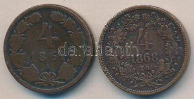1868KB 4Kr T:3 + Ausztria 1861A 4Kr T:3 Hungary 1868Kb 4 Kreuzer + Austria 1861A 4 Kreuzer C:F