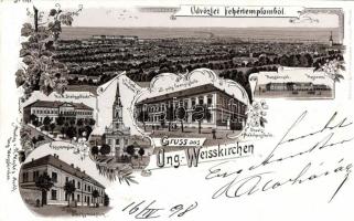 1898 Fehértemplom barracks, girl school, main grammar school, church, litho (EK)