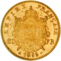 Franciaország/II. Császárság 1865A 20Fr Au (6,27g/0.900) "III. Napóleon" T:2
France/Second...