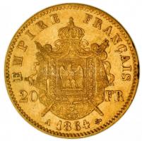 Franciaország/II. Császárság 1864A 20Fr Au (6,46g/0.900) "III. Napóleon" T:1-,2 ph.
France...