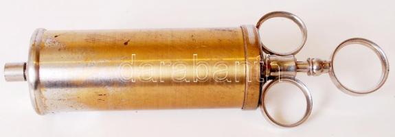 Állatgyógyászati fém fecskendő, h:19 cm