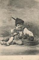 Boy, puppies