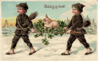 New Year, chimney sweepers, litho (EB)